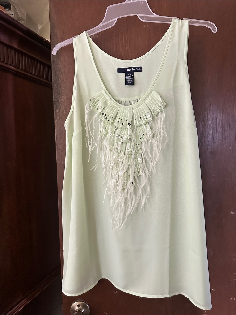Denim&Co Light Lime Fringe & Sequin Sleeveless Tunic